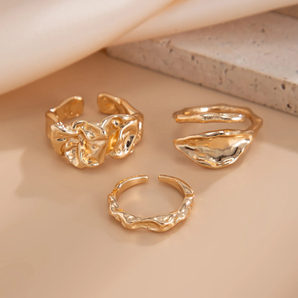 IngeSight.Z 3pcs/set Geometry Irregular Open Ring Set Women 2025 New Trendy Gold Color Adjustable Finger Rings Female Jewelry
