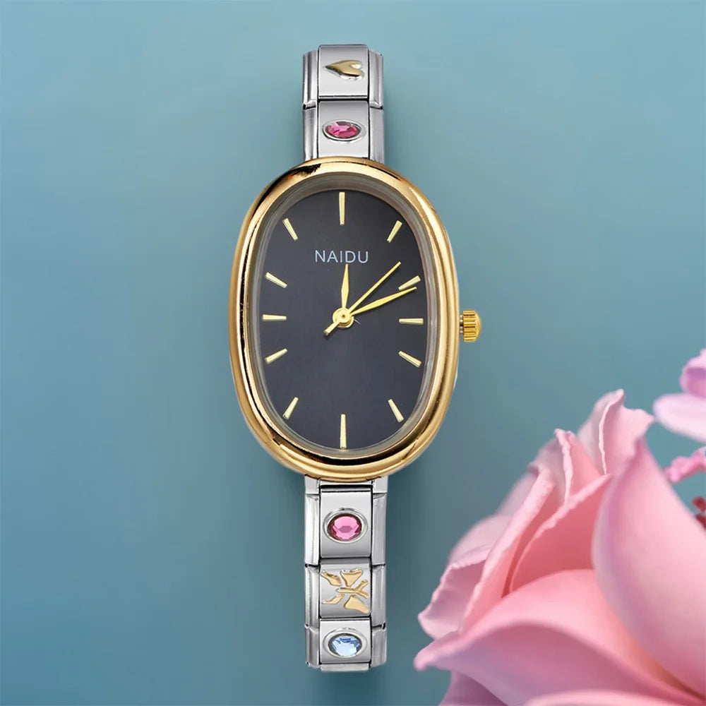 URING Fashion New Niche Watch Female Style Female Student Ellipse Quartz Watch Stainless Steel Strap Width 9mm Everyday Gifts