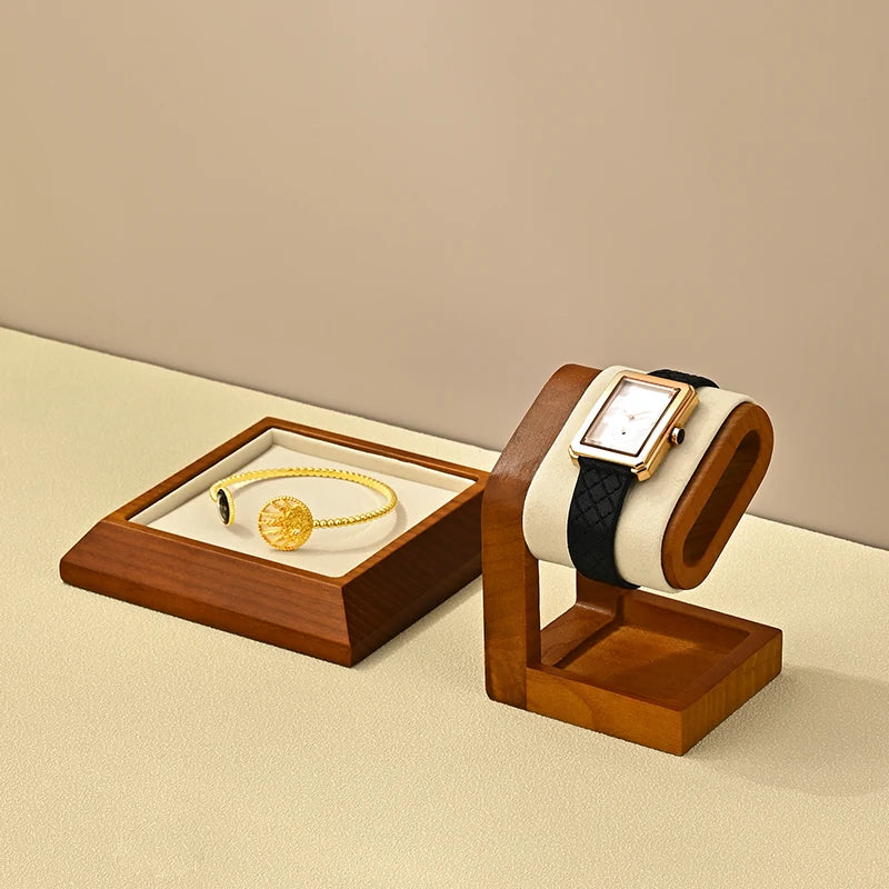 WoodTen Solid Wood Watches Display Stands Base Watch Necklace Bracelet Organizer Rack Bangle Scrunchie Headband Showcase Stands