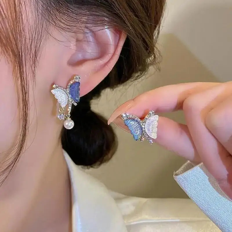 Green Crystal Butterfly Earrings