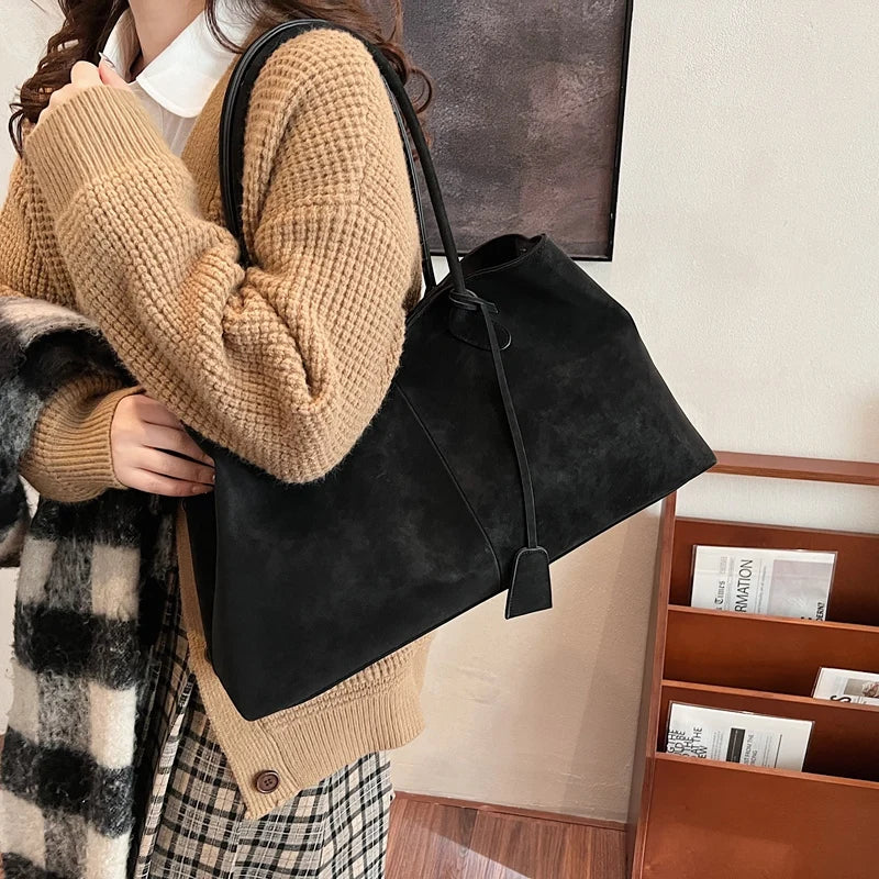 MOODS Retro Shoulder Tote Bags For Women Faux Suede Pure Color Big Capacity Shopper Simple Fashion Designer Handbags Luxury 2025