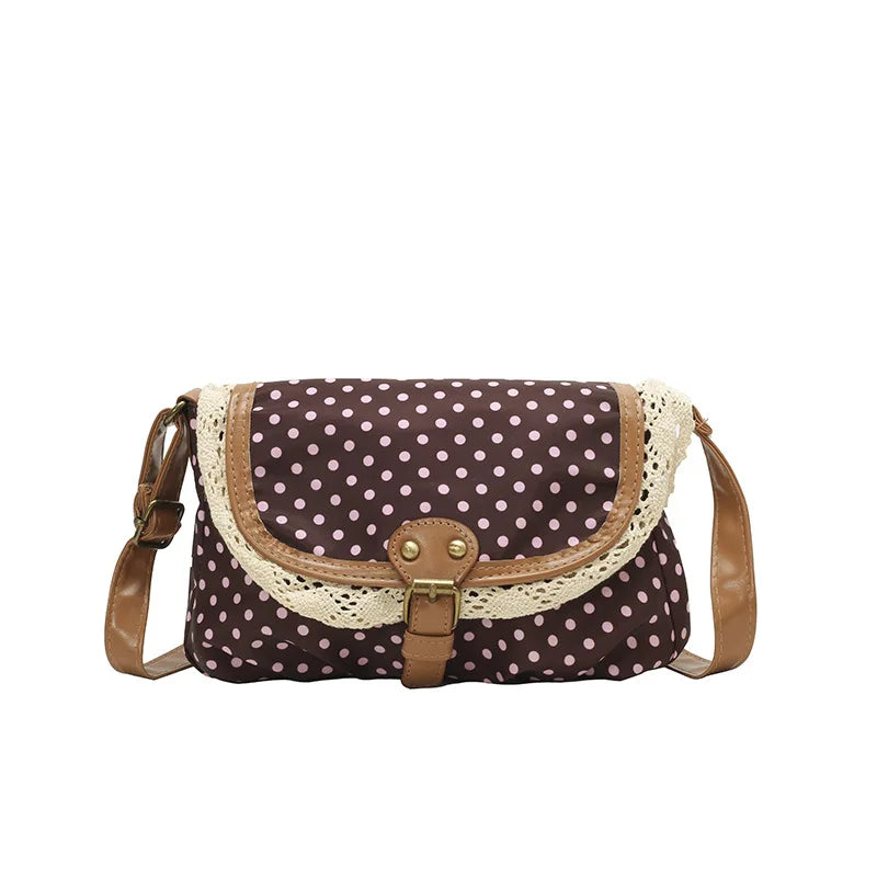 French Retro Dot Women Shoulder Bags Sweet Lace Ladies Flap Crossbody Bag Purse Elegant Portable Female Lightweight Handbags