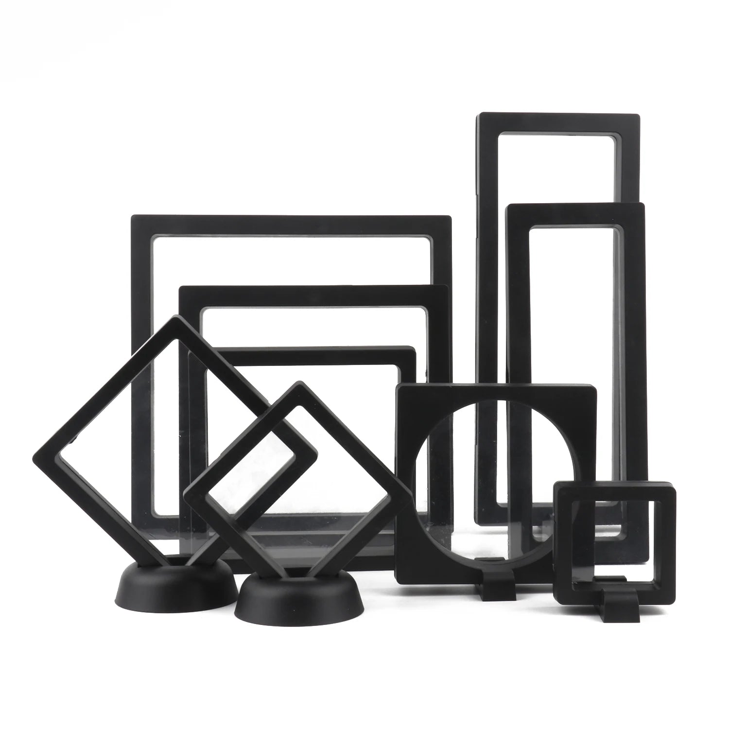Black 3D Free Stand Suspension Floating Case Frame Membrane Display For Jewelry Storage Ring Earrings Necklace Accessories Box