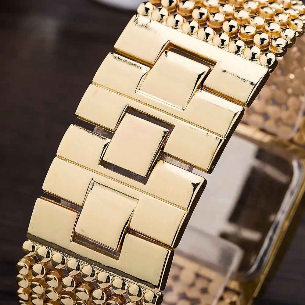 UTHAI Ladies' Watch Square Diamond Set Quartz Watch Fashion Casual Gold Stainless Steel Wristband Women's Watch