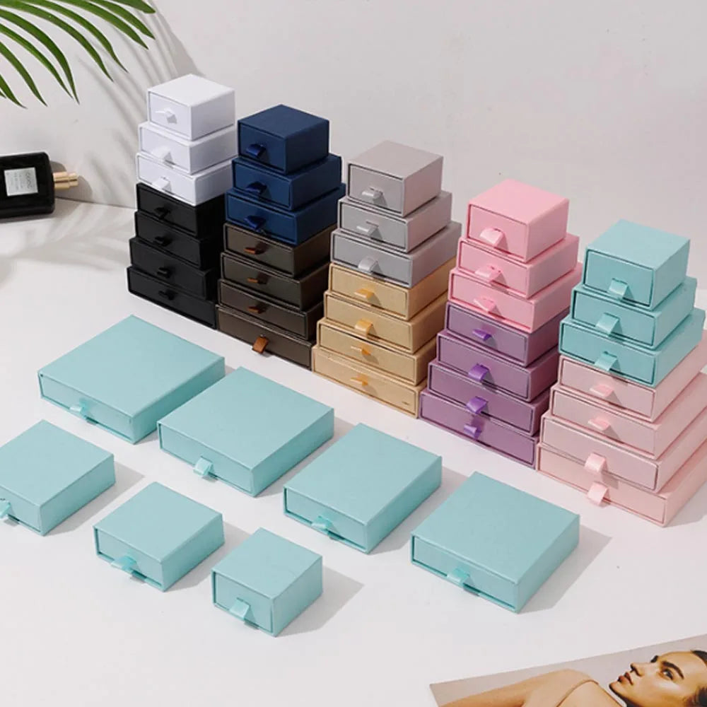 10pcs Paper Jewelry Gift Box For Ring Earrings Pendant Necklace Bracelet Stud Organizer Wedding Favors Jewellery Packaging Sack