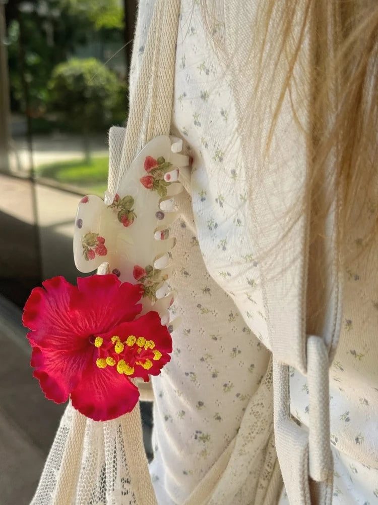 Cute Bow Hair Clip for Women Girls Acetate Rhinestone Fruits Floral Hairpin Pearl Hair Claws Shark Clip Trendy Hair Accessories