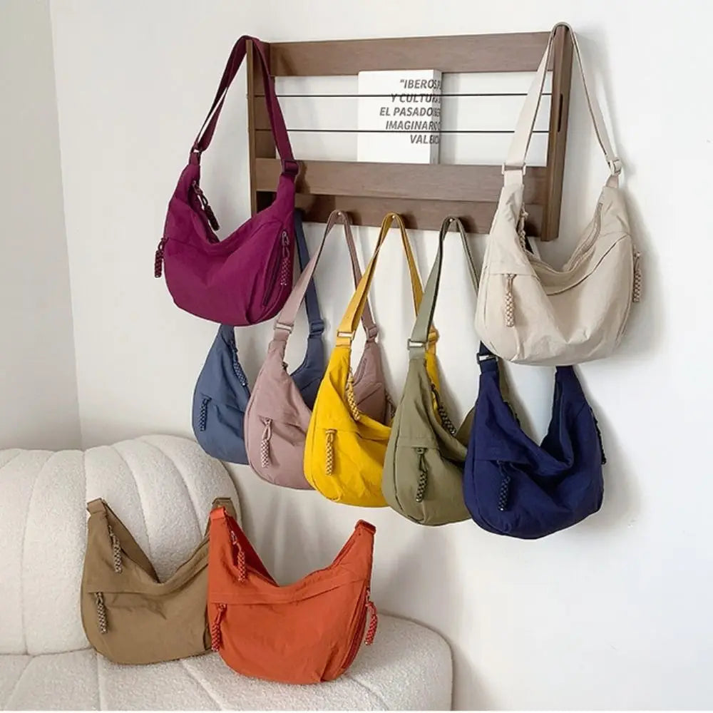 Casual Canvas Crossbody Bags Korean Simplified Large Capacity Sports Hobos Bag Solid Color Lightweight Dumpling Bag Women