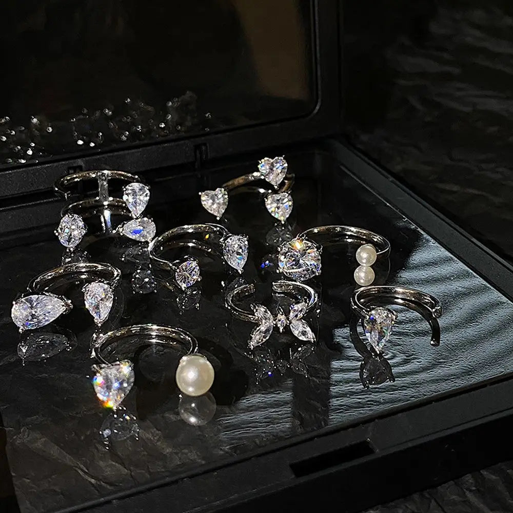 Simple Elegant Prsonality Rhinestone Luxury Butterfly Open Finger Ring Female Ring Korean Style Ring Fashion Jewelry