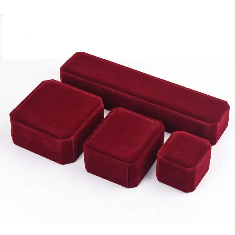 1Pc Red Velvet Box Jewelry Display Ring Box Pendant Necklace Gift Box Organizer Wedding Ring Storage Box Necklace Bracelet Box