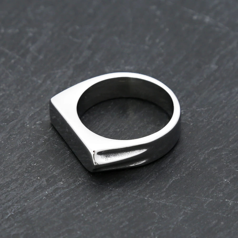 Fashion 316L Stainless Steel Simple Rings For Men Women Punk Hip Hop Square Band Flat Top Signet Ring Charm Party Jewelry Gifts