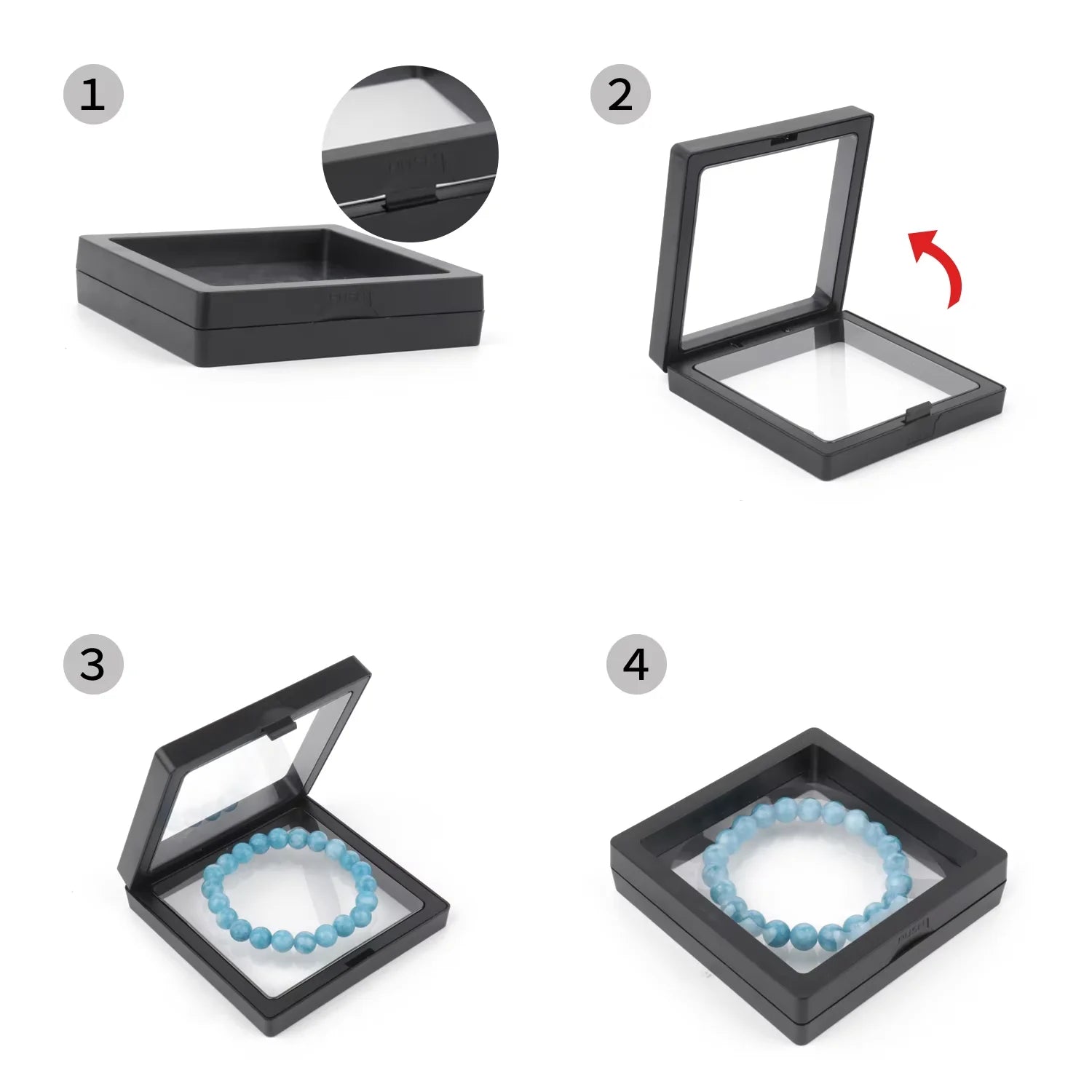 10pcs PE Film Black White Jewelry Storage Box 3D Packaging Case Free Stand Floating Frame Membrane Ring Earring Necklace Display