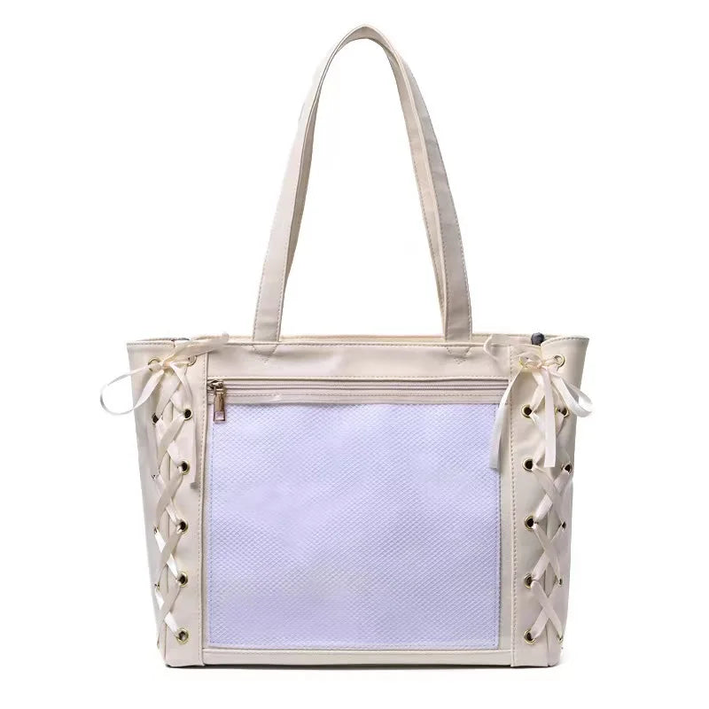Inner Japanese jk ribbon ita bag large capacity bow wmen shoulder bag vintage y2k handbag diy itabag
