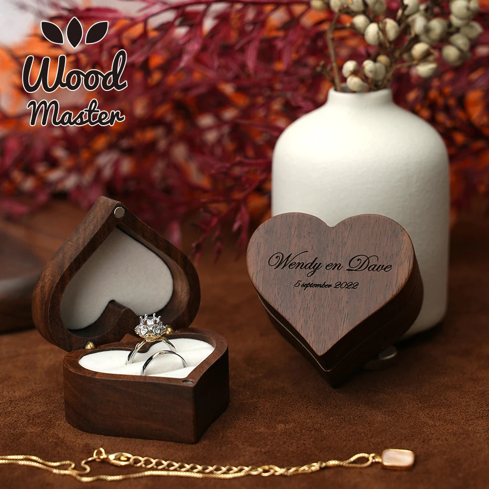 Heart-shaped Wooden Jewelry Box Proposed Jewellery Gift Case Wedding Display Jewelry Storage Organizer Earring Ring Necklace Box