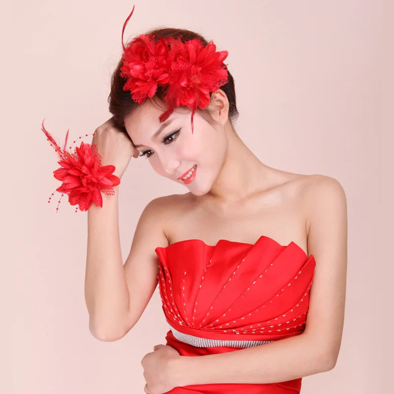 Women's Fashion Flower Feather Beads Corsage Hair Clip Bridal Hairband Bride Barrettes Hair Accessories For Party Dancing
