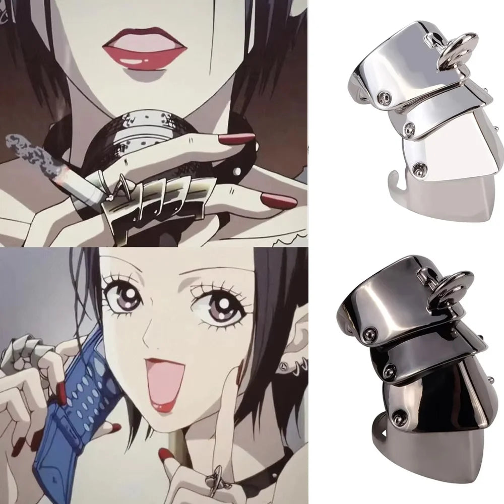Oosaki Nana Anime Rings Cosplay Punk Gothic Women Men Joint Armor Knuckle Metal Multilayer Finger Rings Jewelry Gift Accessories