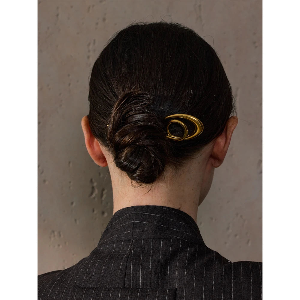 Yhpup Waterproof Stainless Steel Metal Geometric Hairpin Personalized Texture Gold Silver Color Hair Accessories Fashion Jewelry