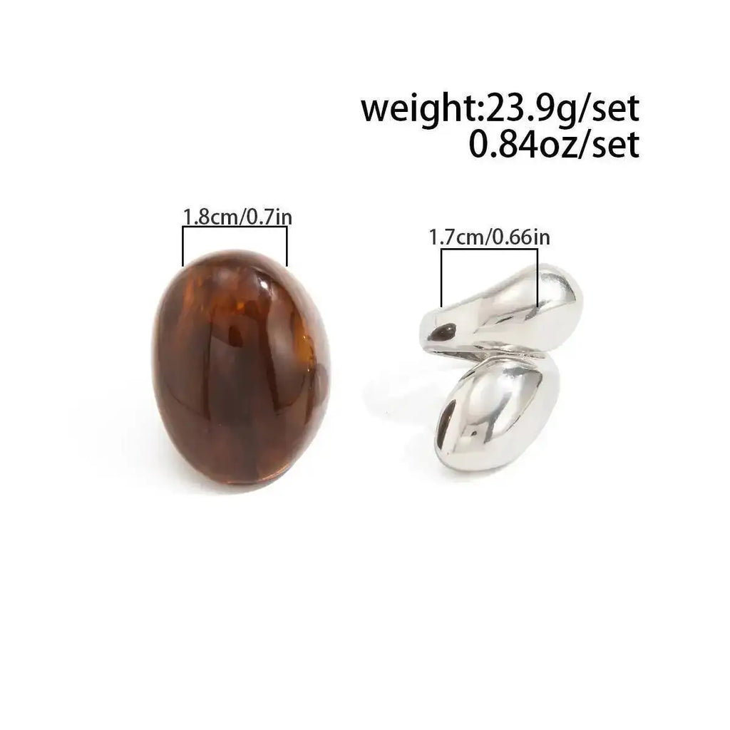 KunJoe 2Pcs/Set New Retro Metal Water Drop Acrylic Ring Women 2026 Fashion Geometric Thick Resin Knuckle Rings Set Boho Jewelry