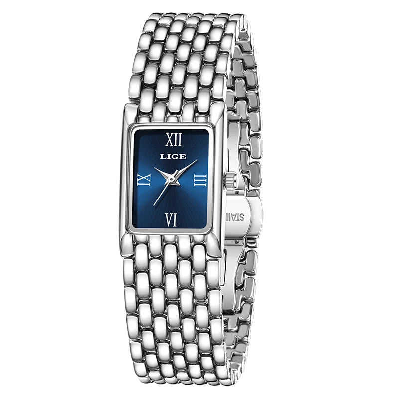 LIGE 2025 New Gold Women's Watch Luxury Quartz Watch Stainless Steel Bracelet Retro Fashion 30M Waterproof Watch for Women reloj