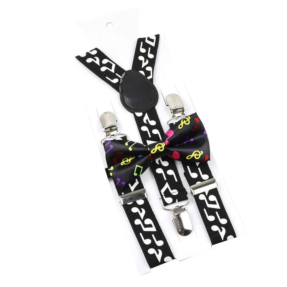 Elastic Suspenders Musical Bowtie Set Braces Men Women Piano Music Note Adjustable Braces For Wedding Y-Back Shirt Accessories