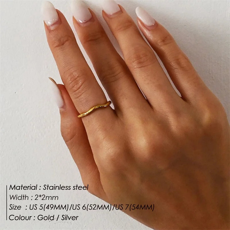 EManco Gold Color / Silver Color Irregular Wave Rings Trendy Simple Geometric Handmade Jewelry for Women Couple