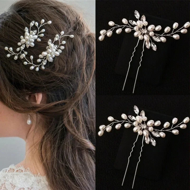 Women Pearl Hair Clips Bridal Tiaras Hair Comb Vine Bridesmaid Hairpins Barrettes Women Headwear Wedding Hair Pieces Jewelry