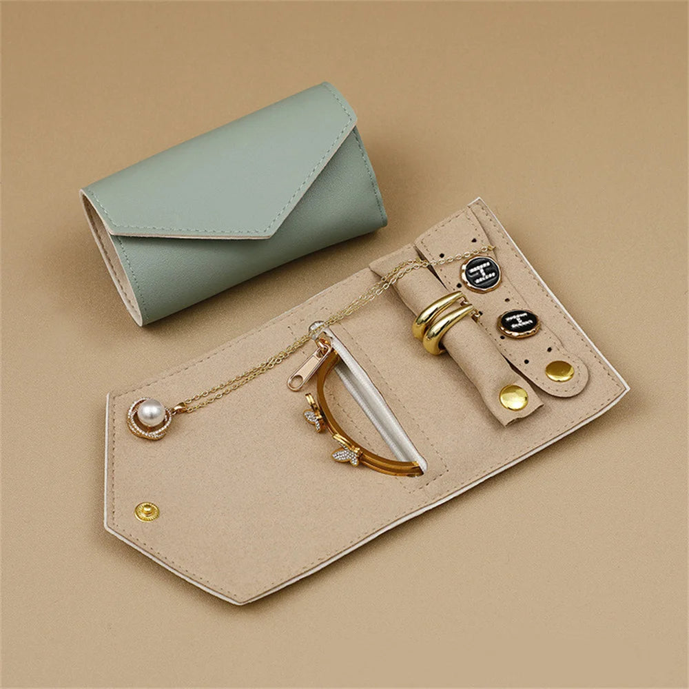 Portable Jewelry Organizer Bag for Women Travel Multi-functional Earrings Ring Necklace Storage Bag PU Creative Jewelry Roll