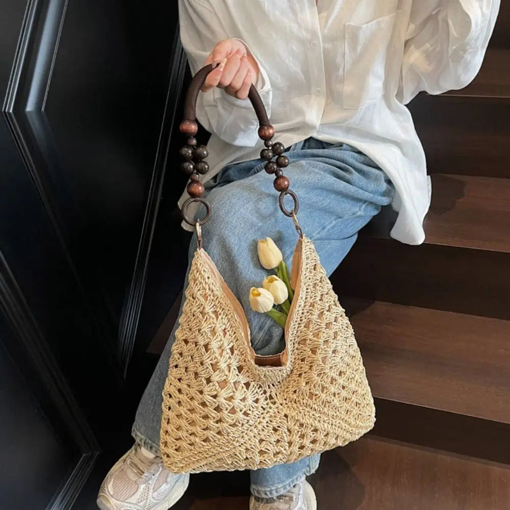 Hollow Out Straw Woven Bag Tote Bag Beach Handbag Bohemian Beach Bag Large Capacity Bucket Bag Hollow Shoulder Bag Holiday