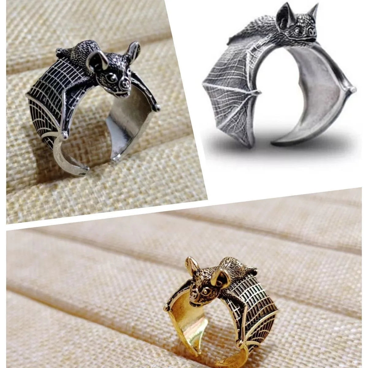 Retro Dark Bat Ring For Men Silver Color 3 colors Street Punk Gothic Adjustable Ring Handmade Jewelry Biker Accessories Man Gift