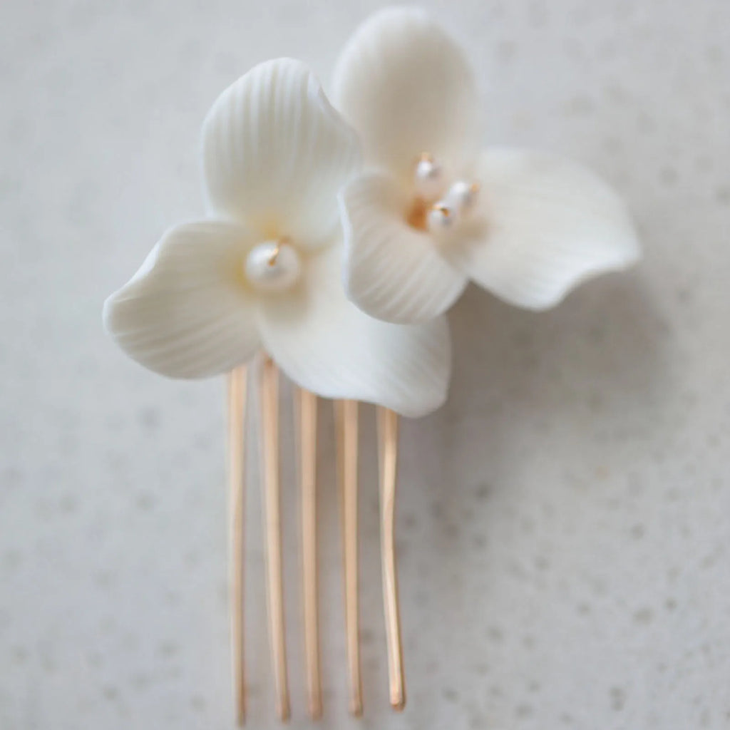 Simple White Ceramic Flowers Hairpins Clips Bridal Hair Clips Pins Wedding Jewelry Women Hair Piece Wedding Hair Accessories