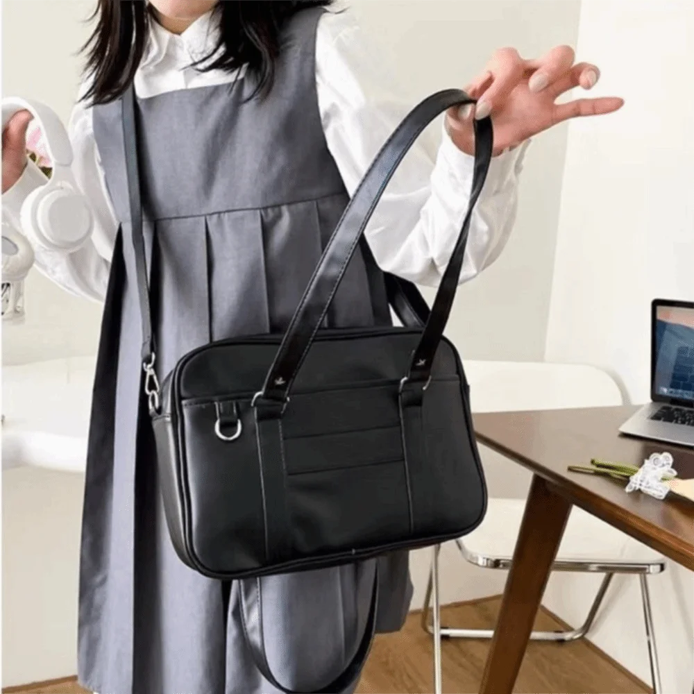 Japanese Style JK Handbag Shoulder Bag PU Leather Simple Handbags Crossbody Bag Itabag Single Bag for Women Student Shoulder Bag