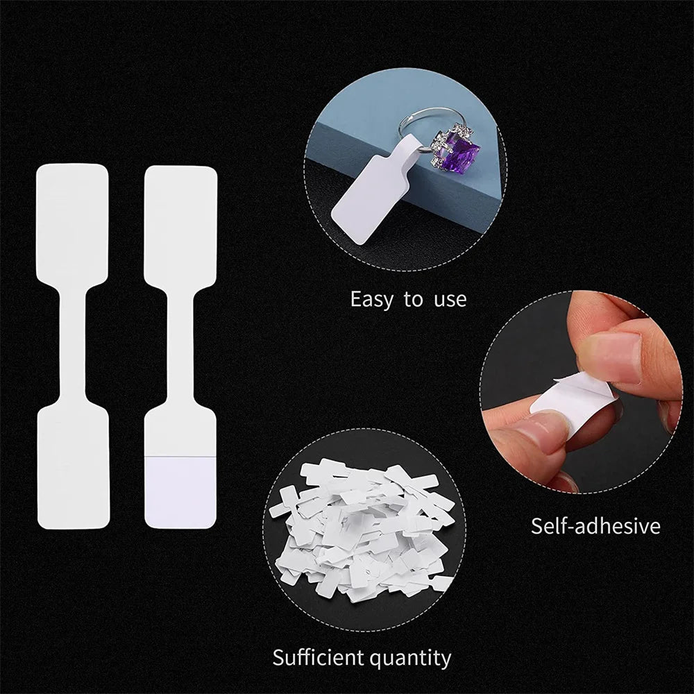 100/200pcs Rectangle Blank Jewelry Price Tag Self Adhesive Barbell Sticker Card Necklace Earring Display Repair Label Packaging