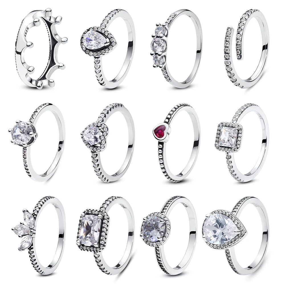 Original 925 Sterling Silver Ring Love Heart Pave CZ Crystal Stackable Rings For Women Wedding Engagement Birthday Gift Jewelry