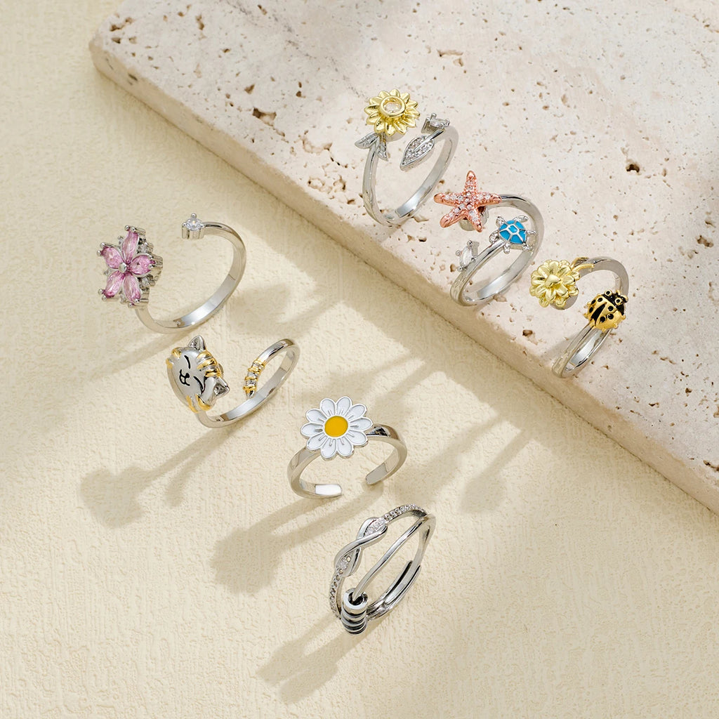 2025 New Rotating Anxiety Knuckle Ring For Women Adjustable And Stackable Open Couple Rings Party Jewelry Gifts Anillo