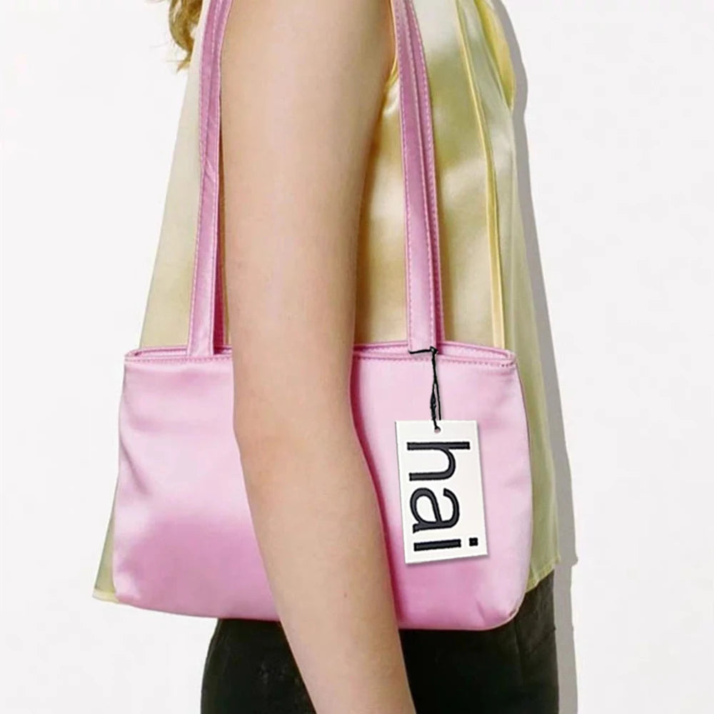 Luxury Shoulder Bags Silk Women's Handbag Square Underarm Bag Ins Famous Brand Commuter Bag Contrasting Color Macaron Totes