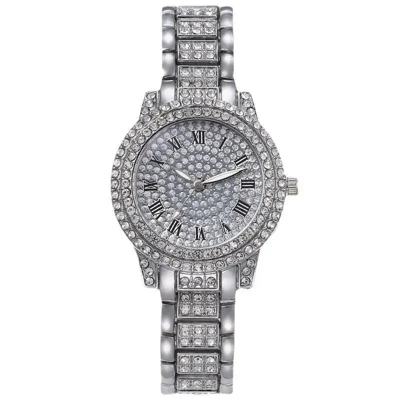Luxury Fashion Rhinestone Watch for Women Gifts Sparkling Quartz Timepiece with Stainless Steel Strap Wristwatch for Lover