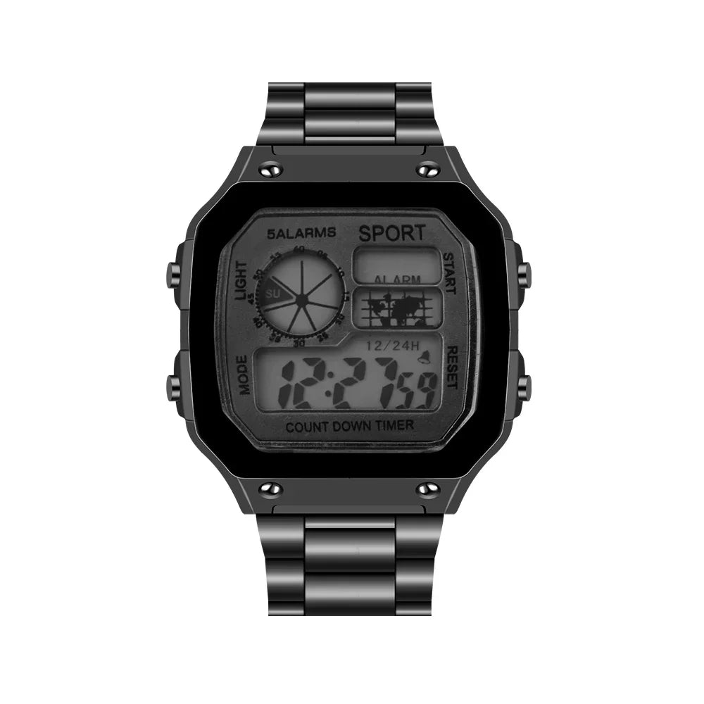 Fashion Digital Men's Watches Luxury Stainless Steel Link Bracelet Wrist Watch Band Business Electronic Male Clock Reloj Hombre