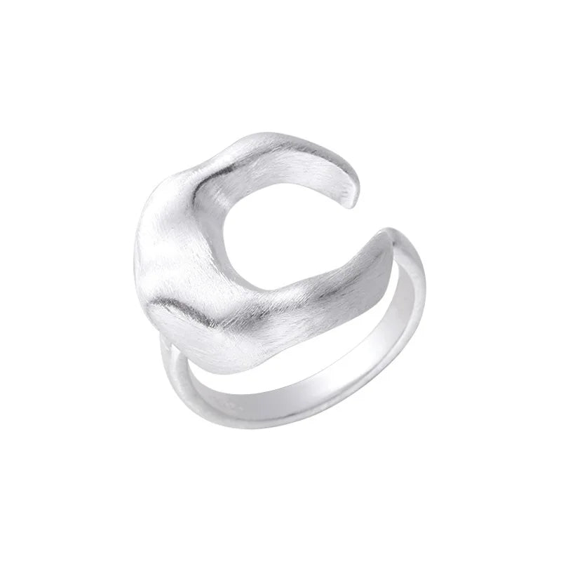 925 Sterling Silver Matte Finish Moon Open Rings For Women Ladies Luxury Jewelry Wholesale Accessories Jewellery Argent 925
