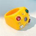 2022 New Sweet Multicolor Resin Oil Drip Ring for Women Geometric Oval Flowers Beads Rhinestones Ring Cute Jewelry HangZhi