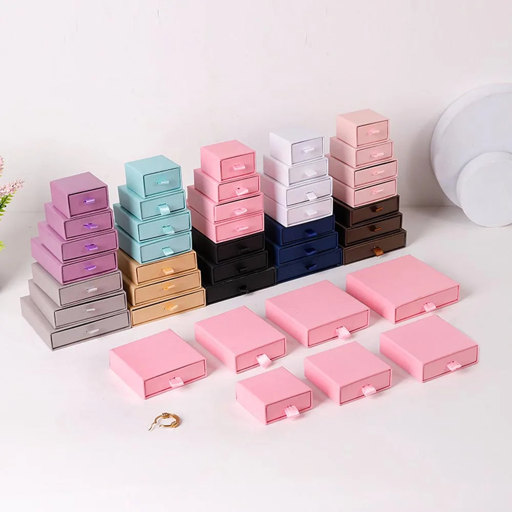 10pcs Paper Jewelry Gift Box For Ring Earrings Pendant Necklace Bracelet Stud Organizer Wedding Favors Jewellery Packaging Sack