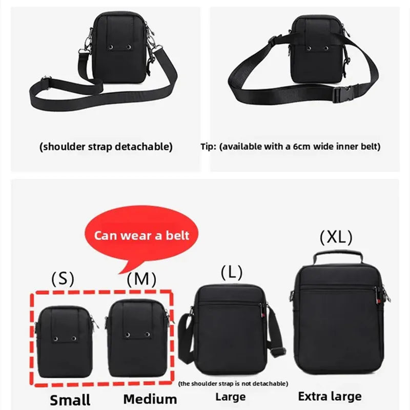 JANGEAR Men Shoulder Bag Casual Messenger Bags Waterproof Man Purse Zipper Crossbody Can Wear A Belt Multi-purpose Mini Belt Bag