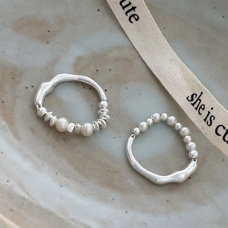 XIYANIKE Asymmetrical Beads Pearl Elastic Cord Rings For Women Girl Luxury Korean Fashion New Jewelry Gift Party кольцо ж