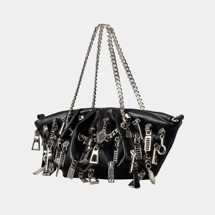 Punk Style Ruched Dumpling Armpit Bag 2025 Multi Zipper Head Decoration Women's Shoulder Bags Spicy Girl Y2K Handbags