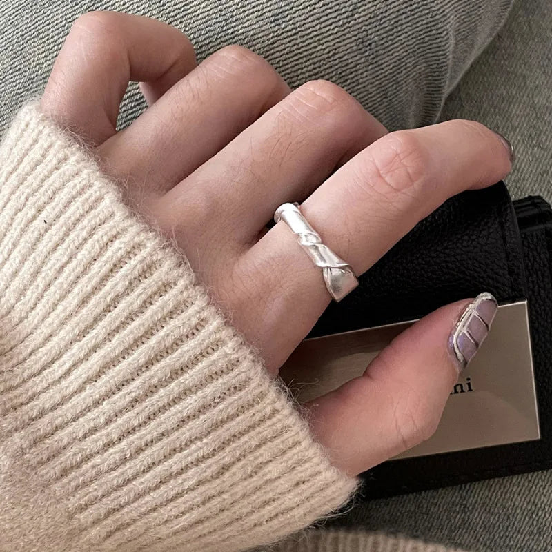 925 Sterling Silver Open Finger Ring Punk Heart Irregular Geometric Stackable For Women Girl Jewelry Gift Dropship Wholesale