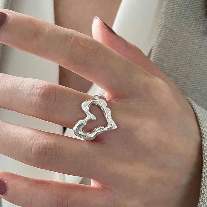 925 Sterling Silver Rings for Women Men Couple Minimalist Handmade Simple Heart Ring Party Jewelry Gift Prevent Allergy