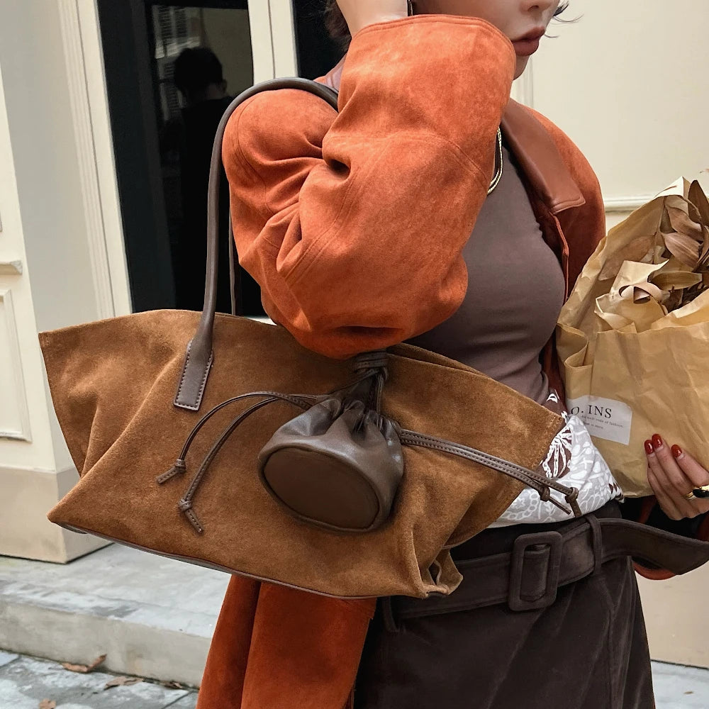 Motingsome Oversized Suede Tote Bag Women Shoulder Handbag and Purses Luxury Design Bags Roomy Casual Tote Large Capacity New In