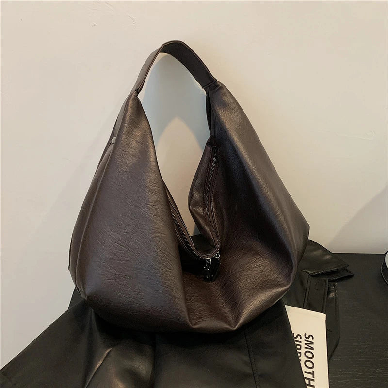 Big Black Shoulder Bags for Women Large Hobo Shopper Bag Solid Color Quality Soft Leather Crossbody Handbag Lady Travel Tote Bag