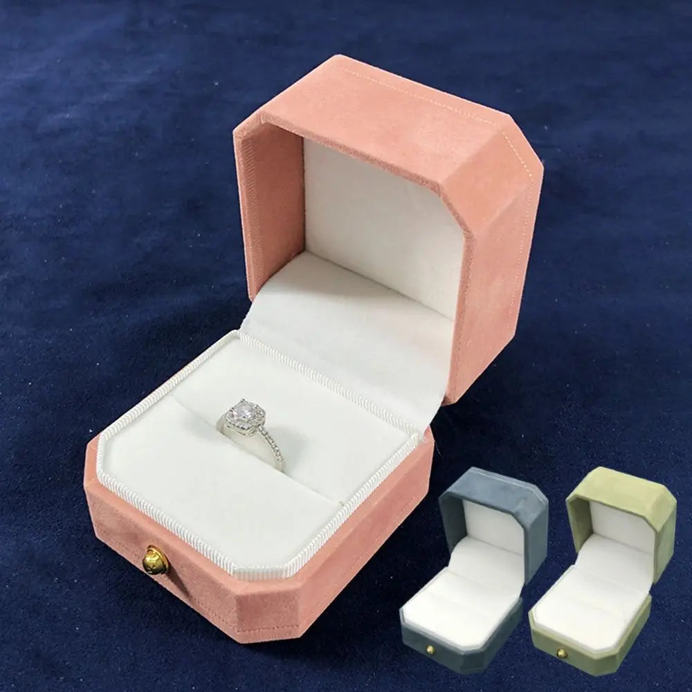 Velvet Jewelry Storage Box Single Slot Octagonal Wedding Ring Box Clamshell Jewelry Packaging Box for Engagement Proposal