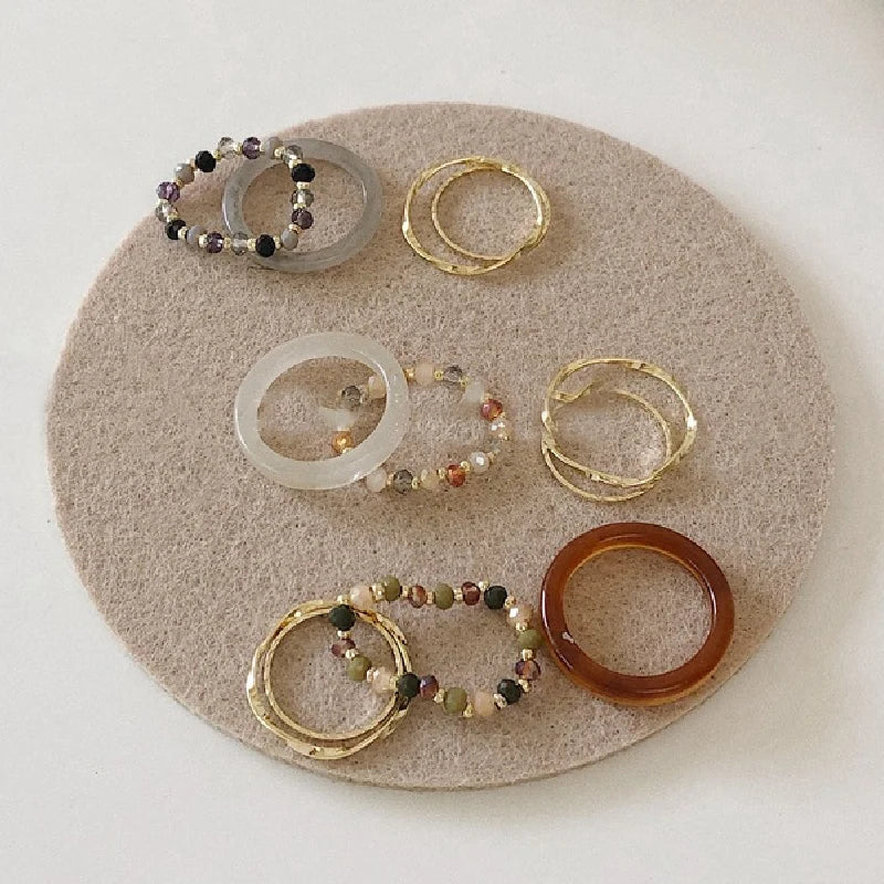 4pcs/set Chic Resin Geometric Metal Irregular Lines Beads Rings for Women Acrylic Bead Ring Set Party Jewelry Christmas Gifts