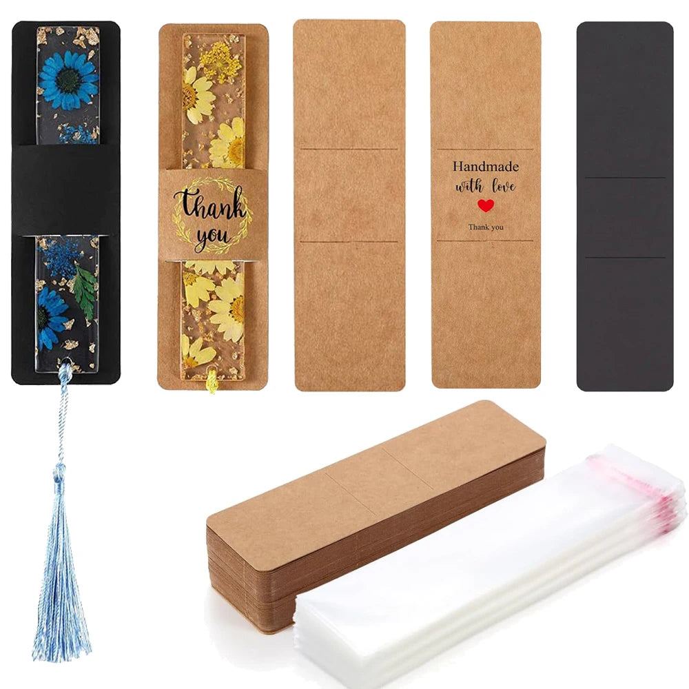 10/30/50 Sets Kraft Bookmark Sleeve Holder Blank Display Cards with OPP Bags for Gift Small Business Selling Packaging Supplies