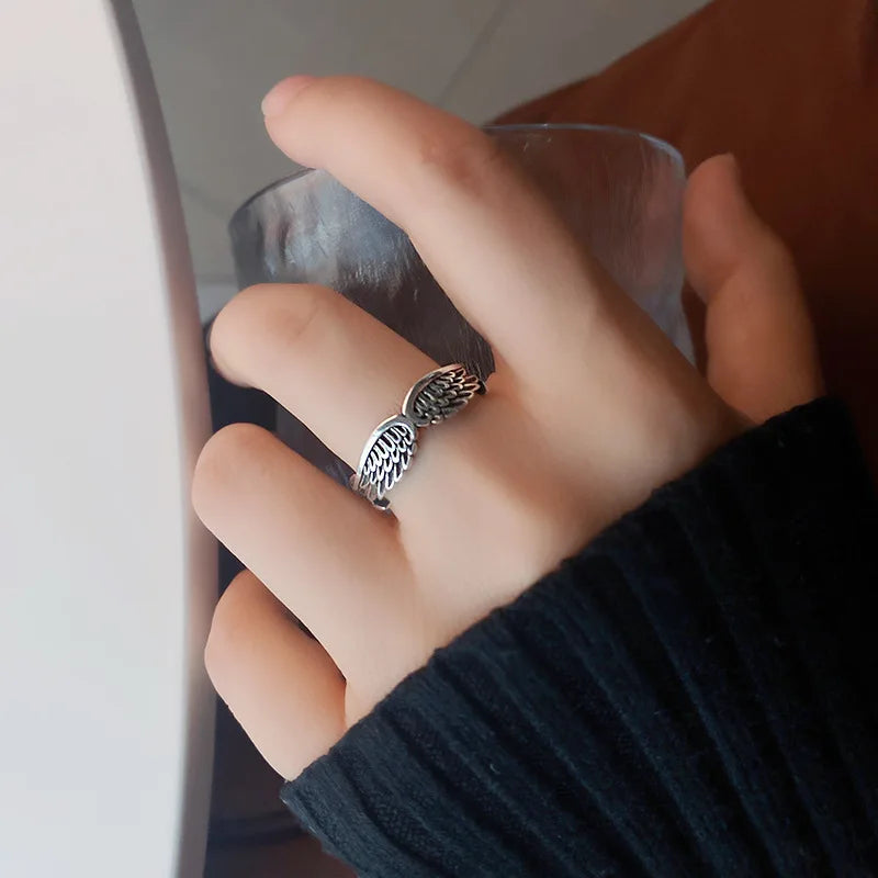 Retro Angel Demon Wing Couples Rings Antique Jewelry Popular Fashion Sense Open Adjustable Finger Ring Punk Hip Hop Gift